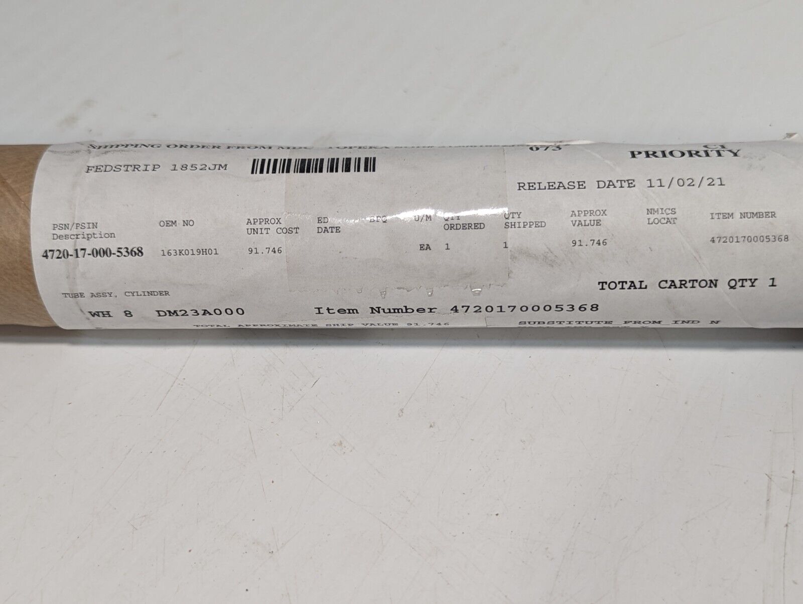 4720-17-000-5368 163K019H01 Cylinder Tube Assembly - Free Shipping