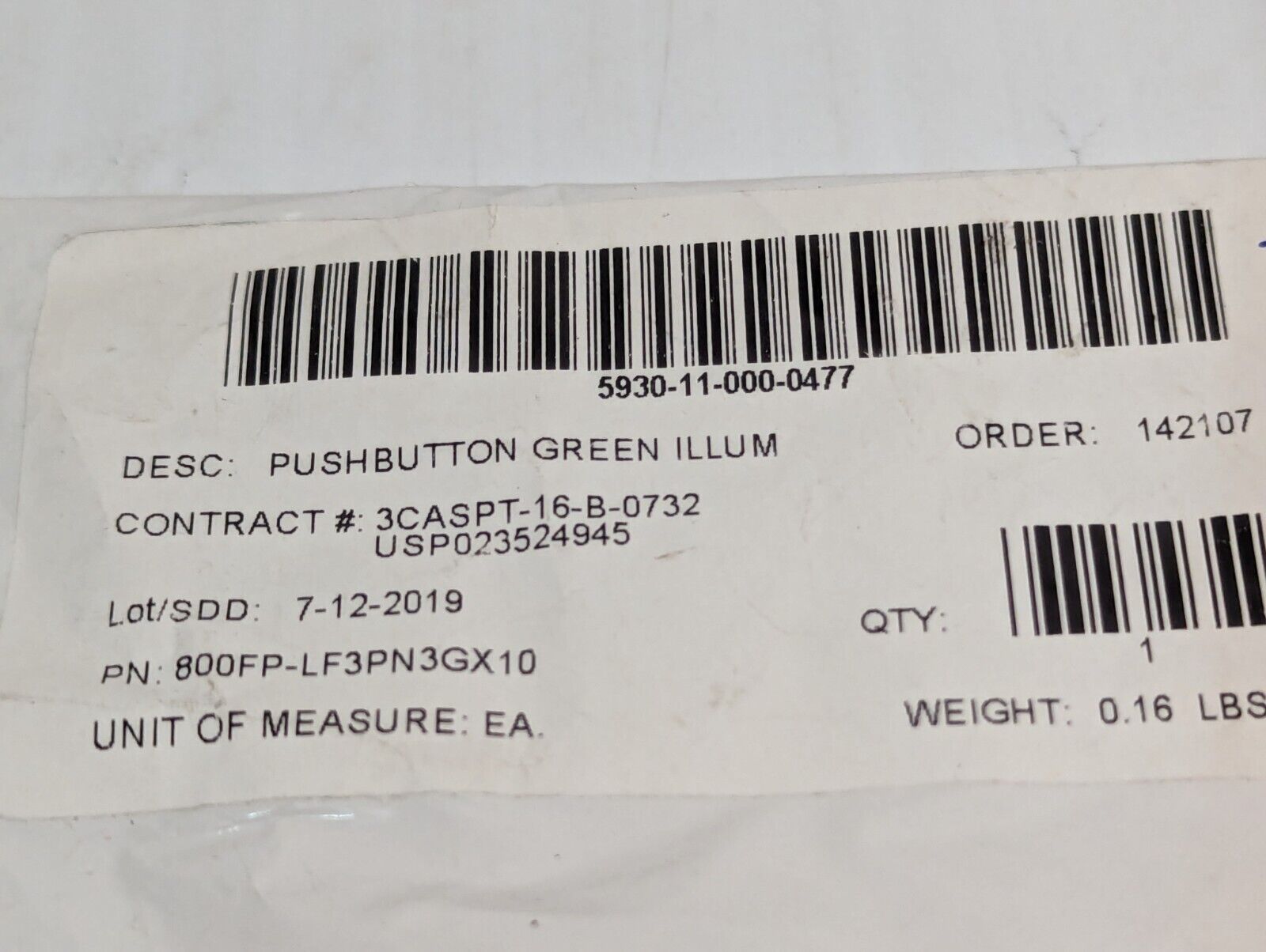 Allen Bradley Pushbutton Green Illum 800FP-LF3PN3GX10 - Free Shipping
