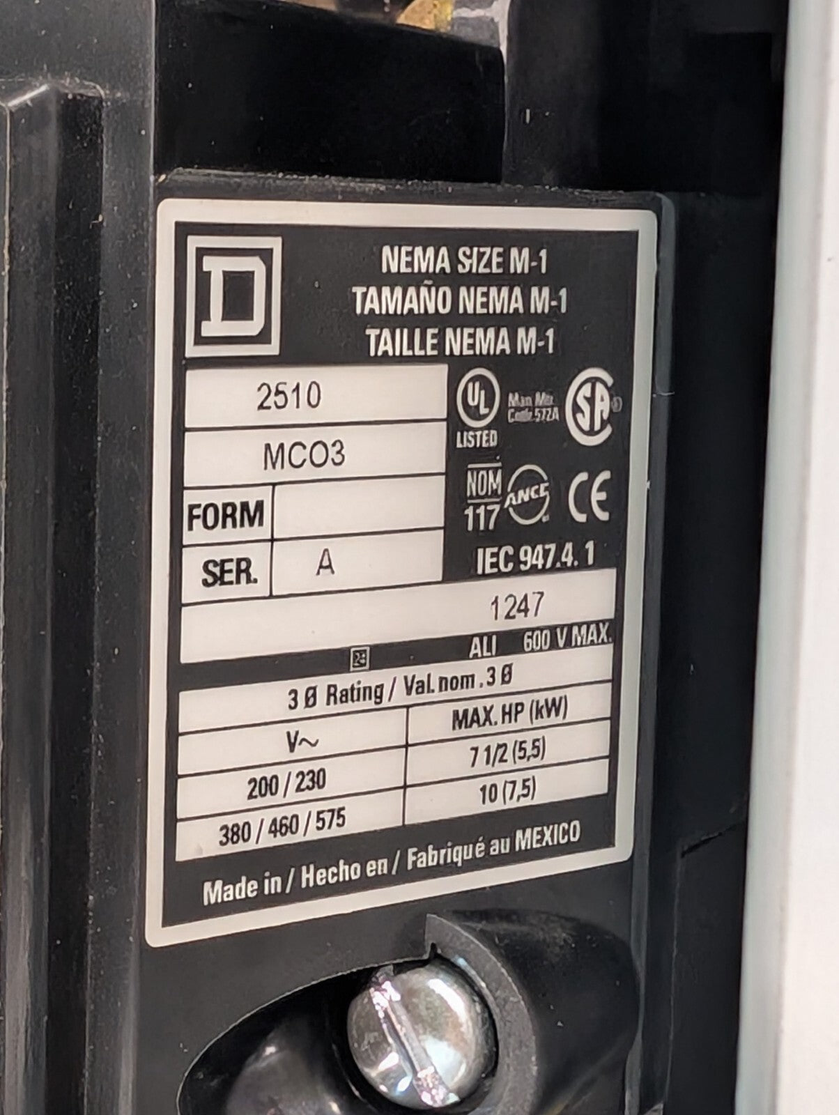 Square D 2510 MCA3 Manual Motor Starter in Enclosure, Non-Reversing, 27A, 3 Pole