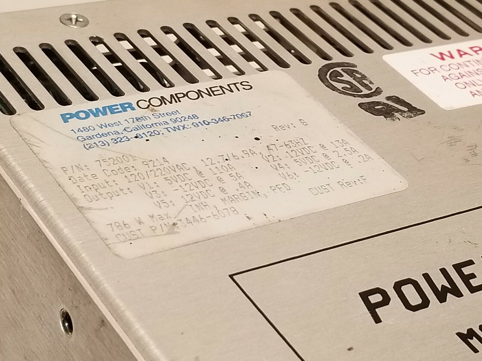 Power Components 752001 power supply, input 120/220VAC, output 5/12VDC