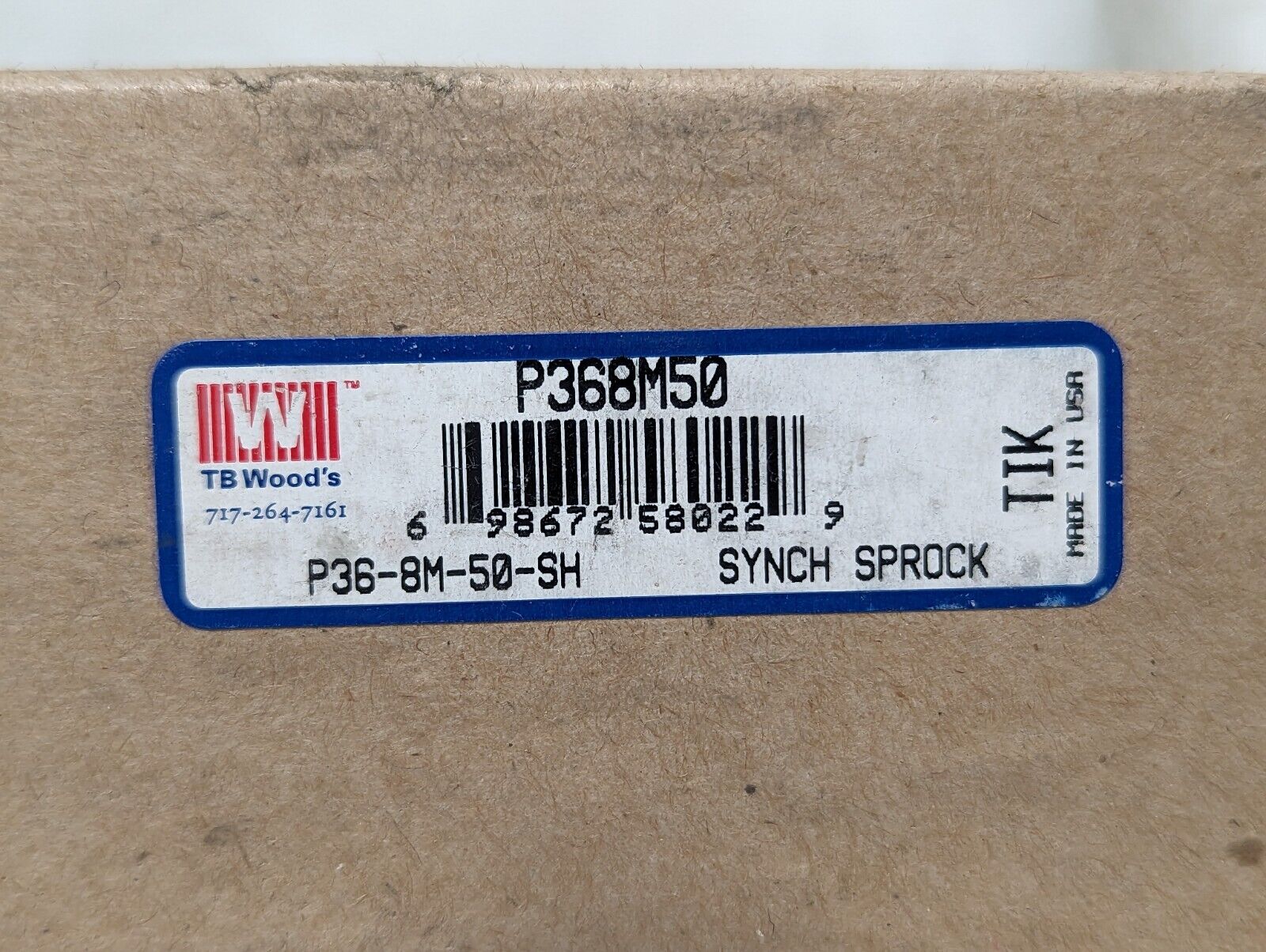TB Wood's P368M50 synch sprock, P36-8M-50-SH, high torque timing belt pulley