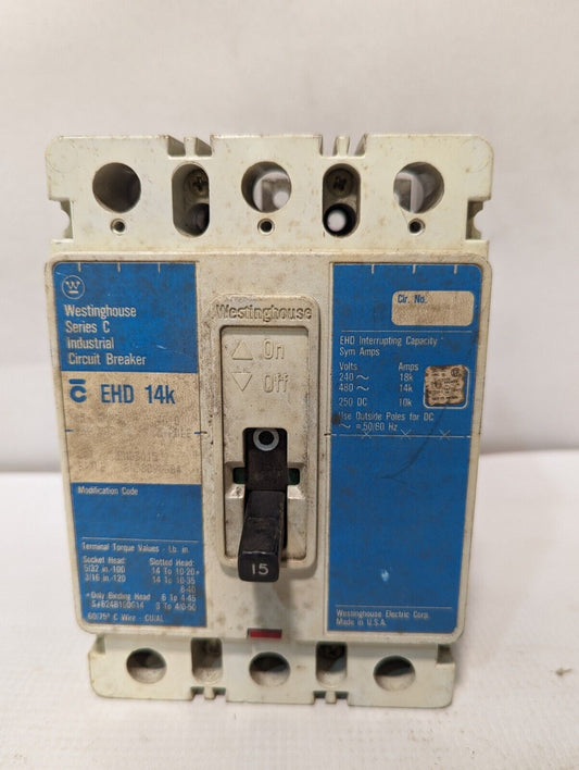 Westinghouse EHD3015 Circuit Breaker, 15A, 480VAC - * Free Shipping *