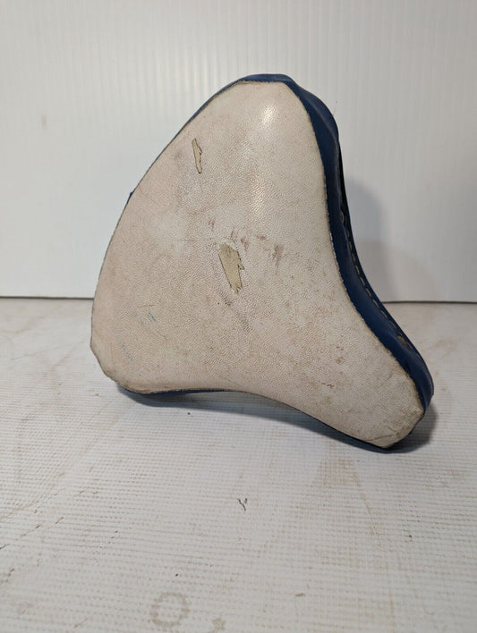 Vintage White And Blue Leather Bicycle Seat - Free Shipping