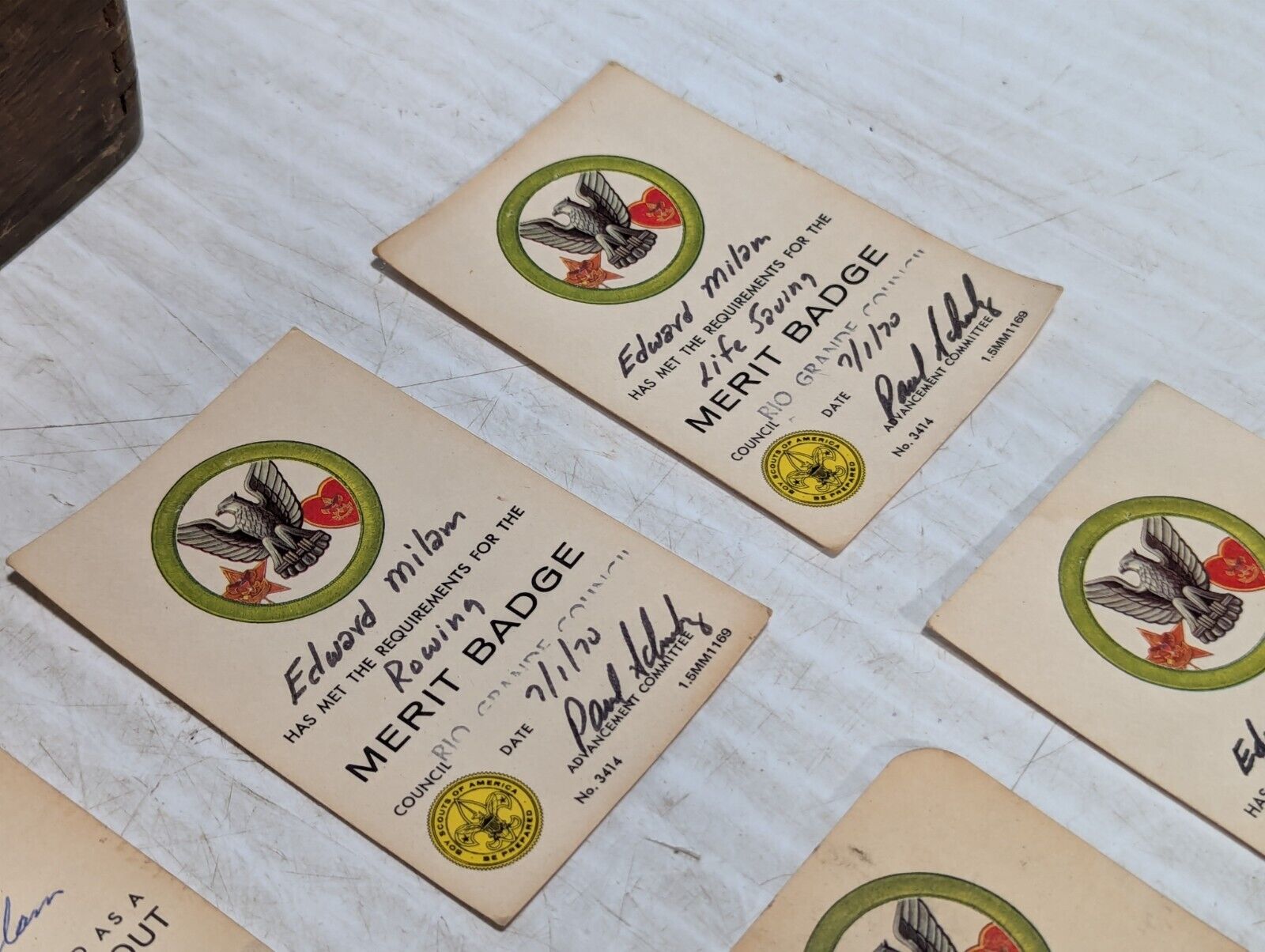 Vintage set of a Boy Scout First Class badge, rank cards, 1970's - Free Shipping