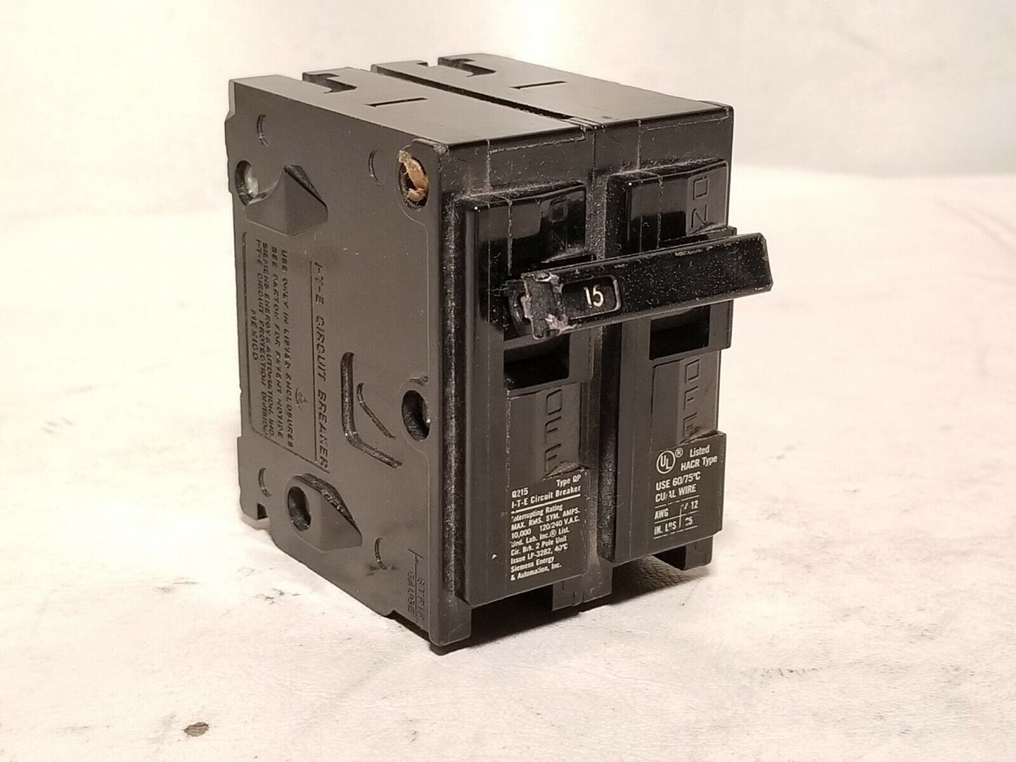 I-T-E ITE Q215 circuit breaker, type QP, 120/240VAC, 2 pole, 15 amps