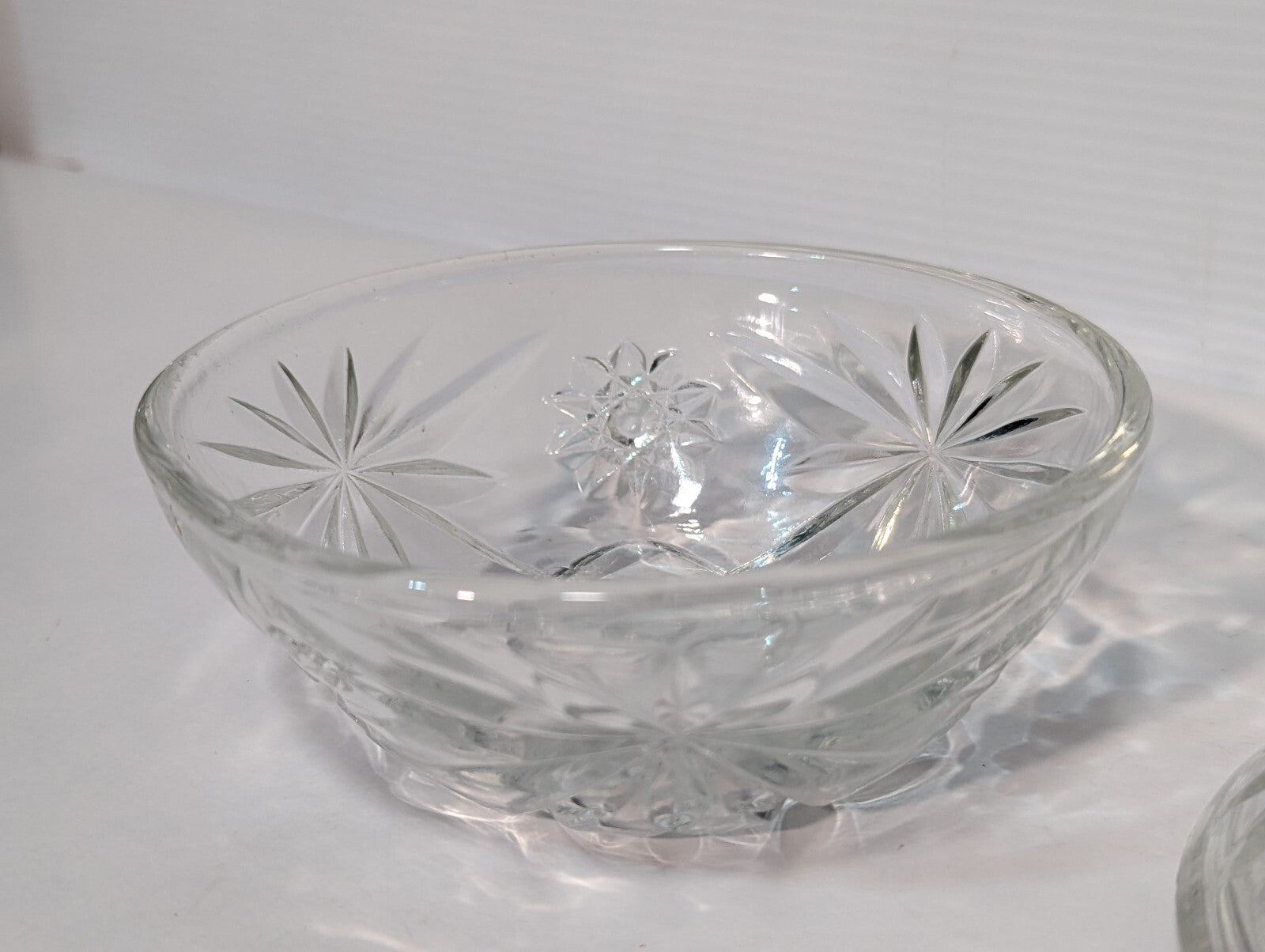 Vintage Antique Crystal Clear Glass Candy Dish, Snack Jar, Lid, Starburst Design