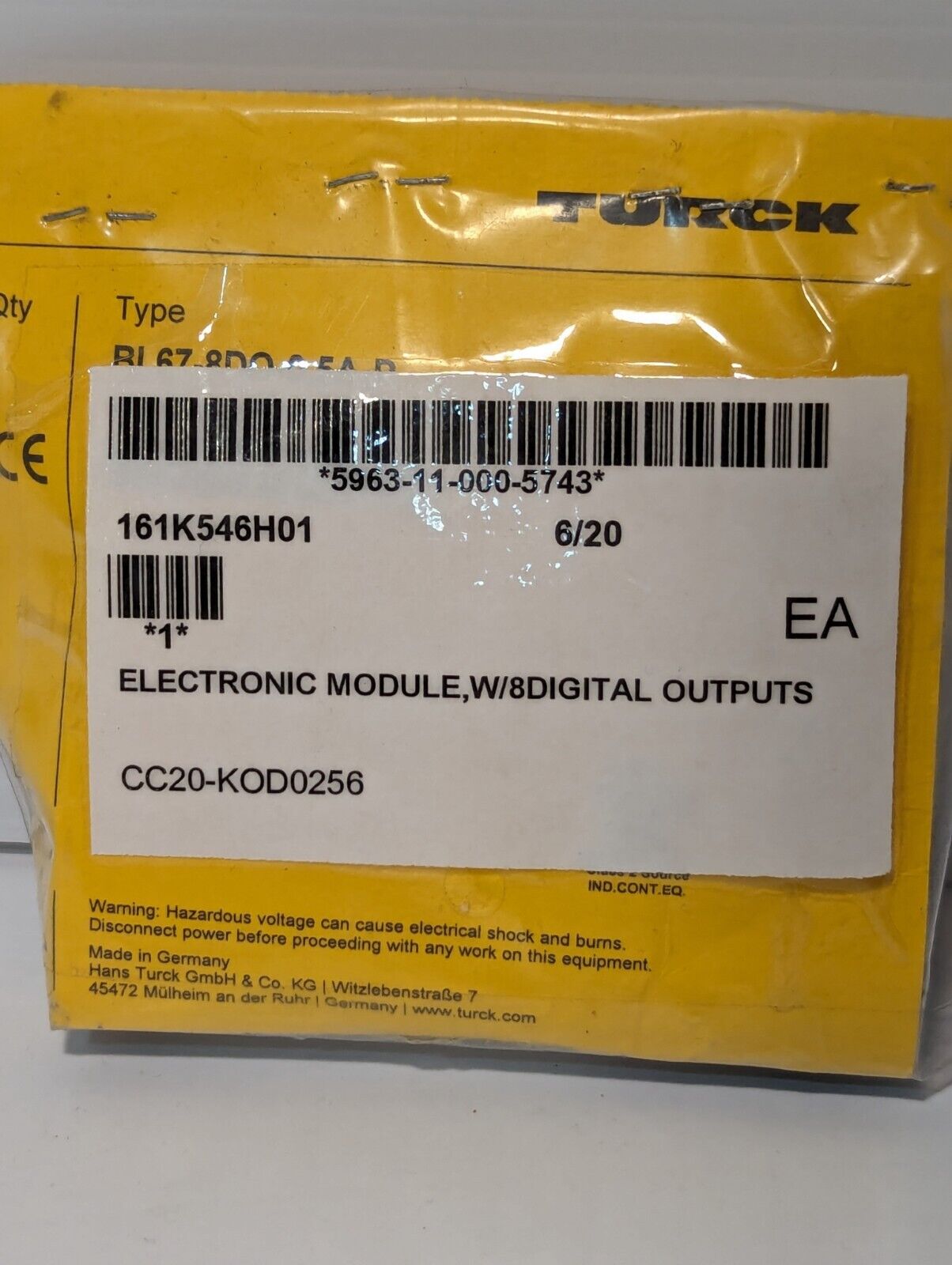 Turck BL67-8DO-0,5A-P Electronic Module,  Outputs 161K546H01 - Free Shipping