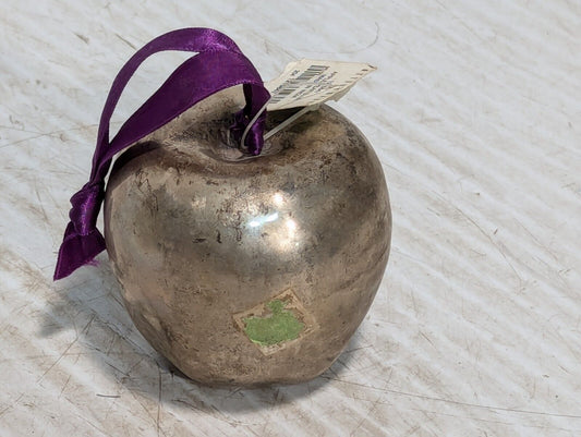 Stunning Hammered Silver Apple, Purple Ribbon, Home Decor - Free Shipping