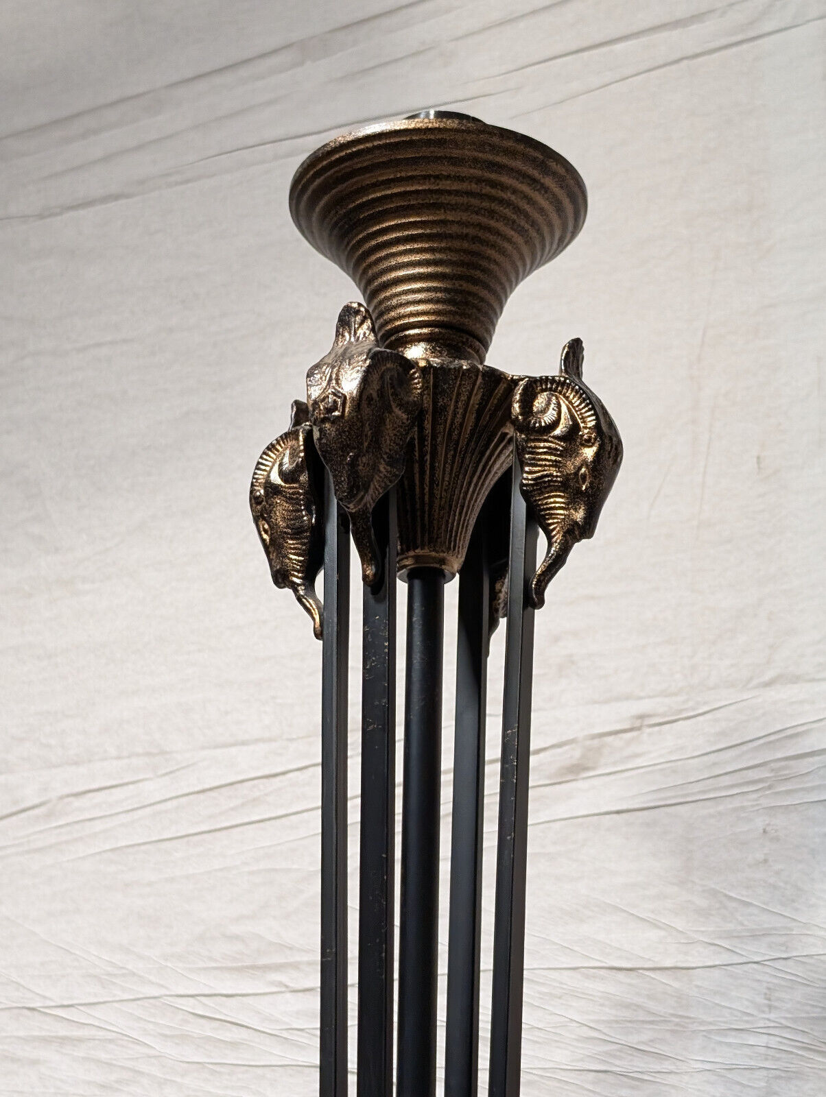 66" Goat Head Torchier Floor Lamp, Kaoyi KFD-5150 Dimmer, Vintage 90s, Brass