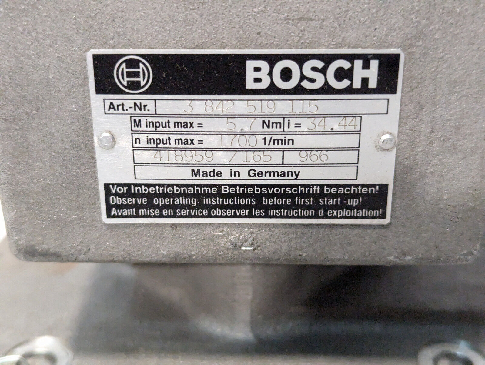 Bosch 3-842-519-115 Gear Box, 1700rpm, 5.7Nm -Made in Germany- Free Shipping