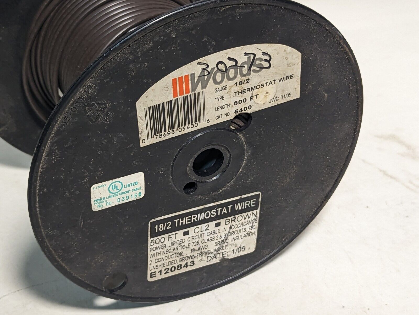 Woods 18/2 thermostat wire, brown, CL2, originally 500 ft, now about 100 ft