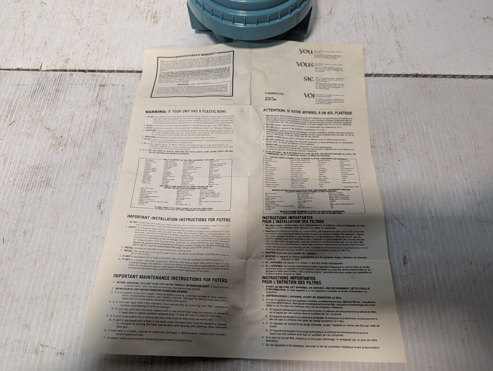 Wilkerson F30-08-000 L93 Pneumatic Filter, In Box, Manual incl. -Free Shipping