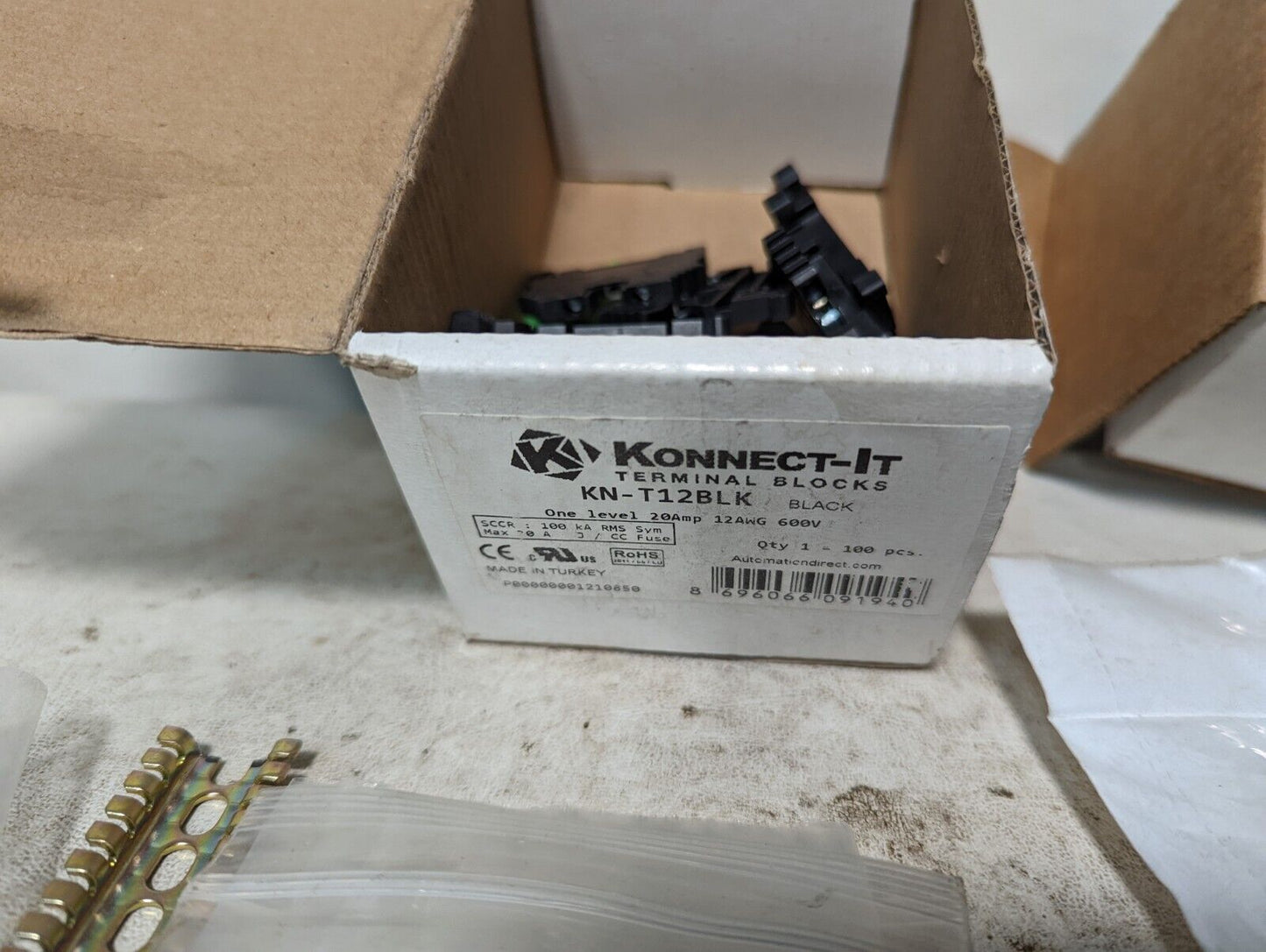 Lot of assorted terminal blocks, DIN support brackets