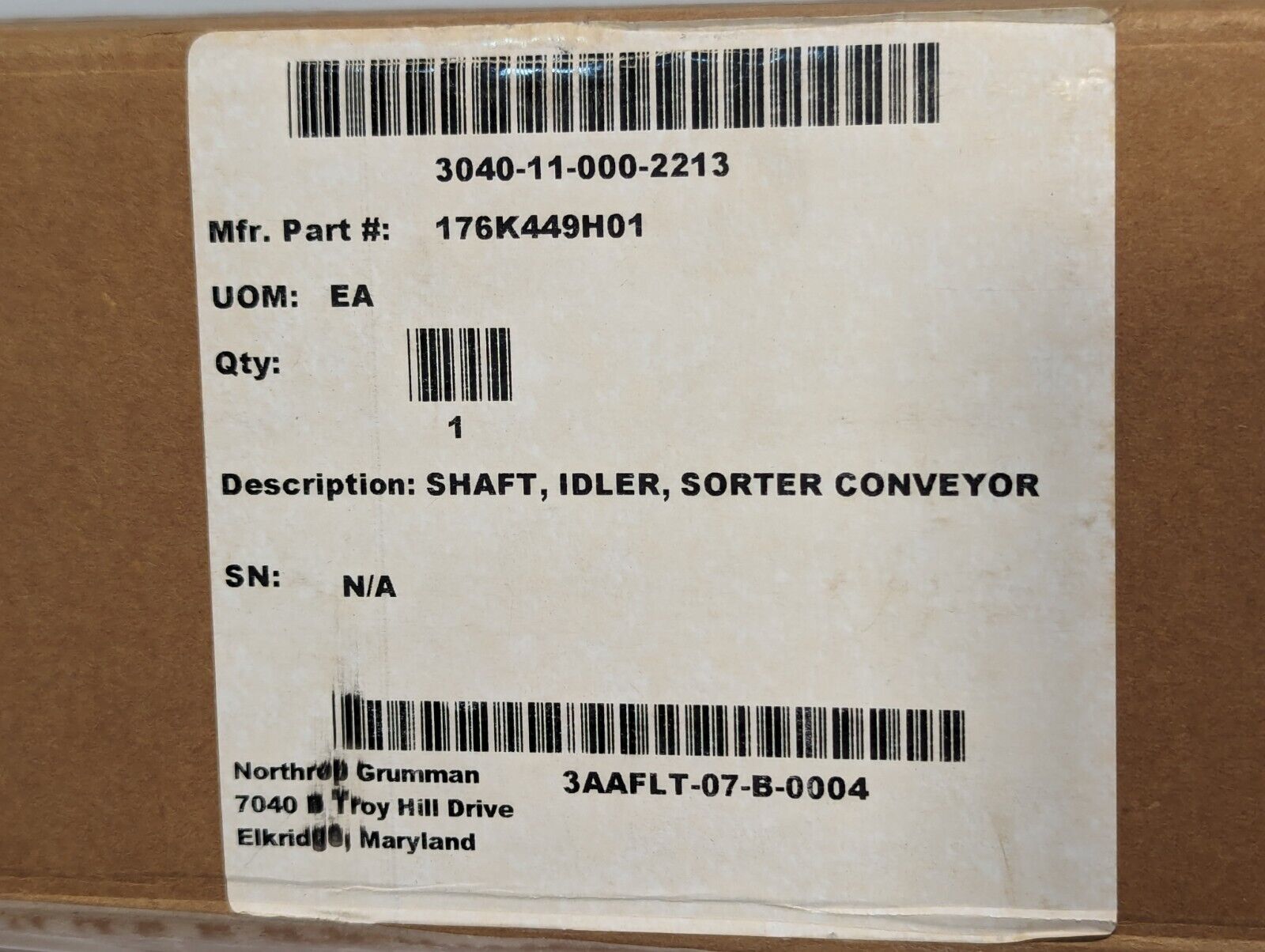Brenton/Orion Shaft Idler  176K449H01 Sorter Conveyor Stainless - Free Shipping