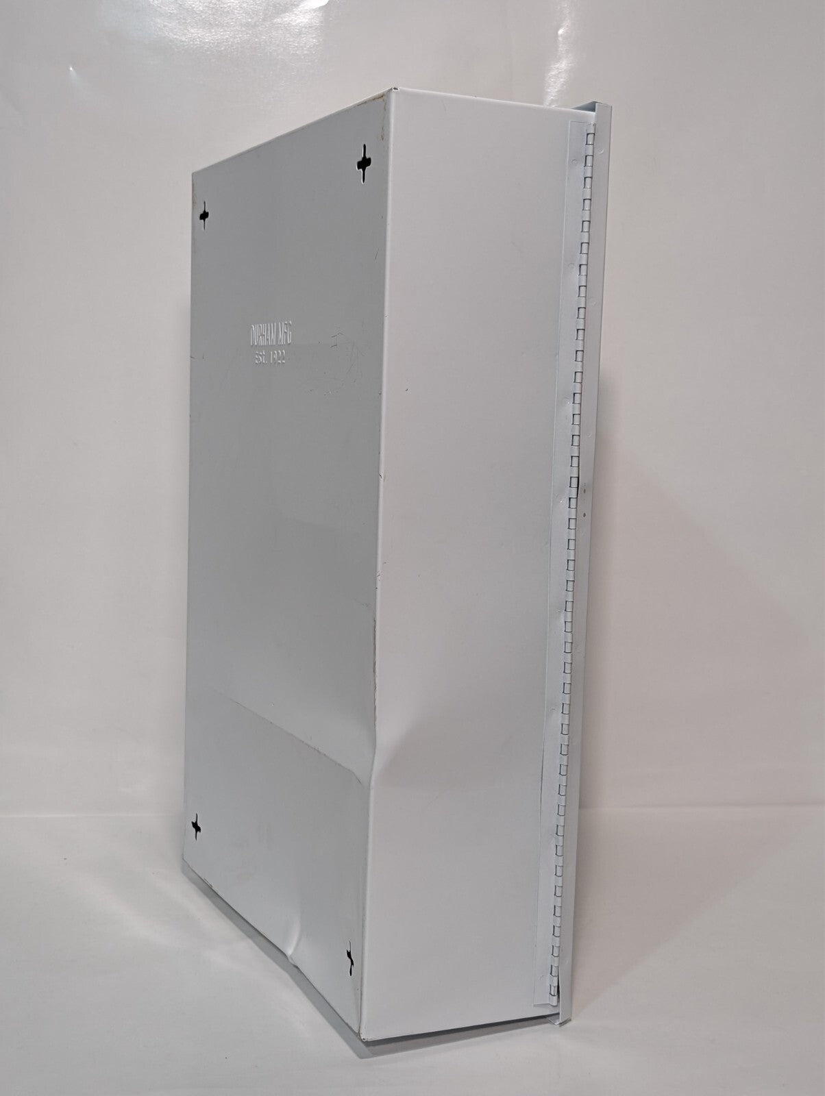 Uline First Aid Cabinet, 4 shelf, metal case, no contents, 22x15x6 inch, dings