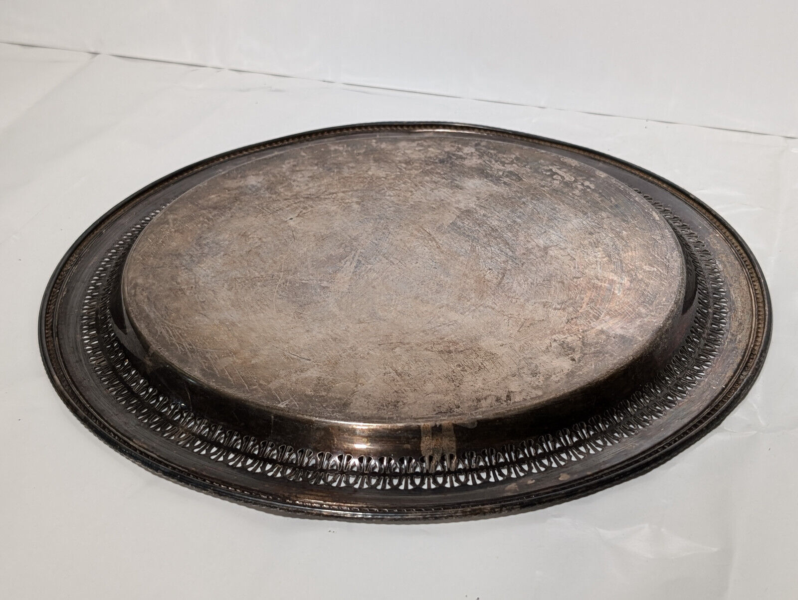 Vintage 15" Sterling Silver Plated Serving Platter, Tray, Victorian, Filagree