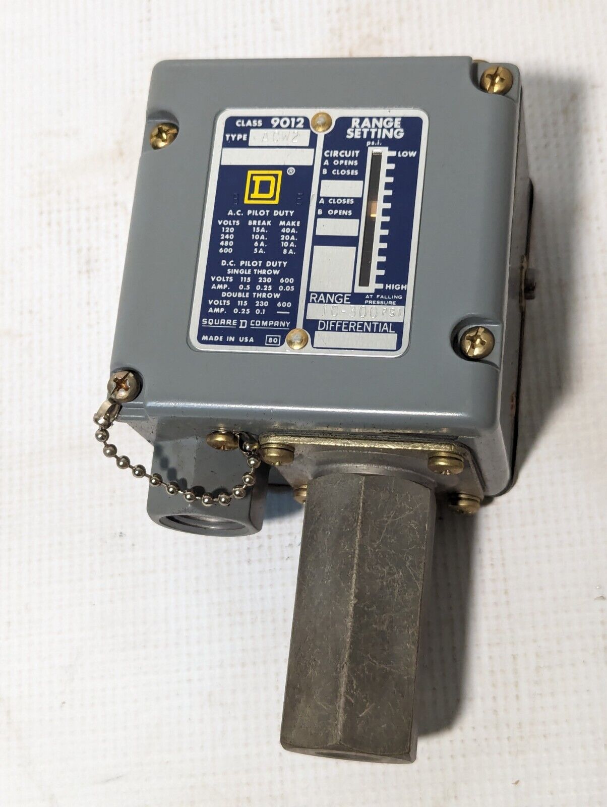 Square D 9012-AC12 Pressure Switch - Free Shipping