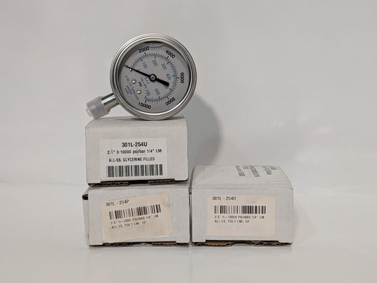 [1] Pic Gauges 301L-254U Industrial Pressure Gauge, 10,000 Psi, 2.5", 1/4" LM