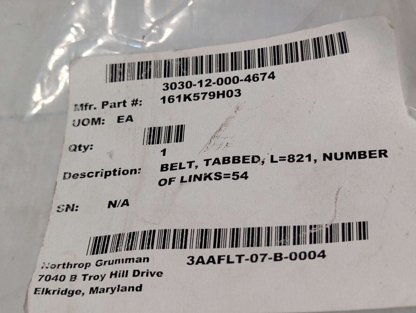 Intralox ser. 1100 acetal/nylon belt, 1.8 inches wide, 2.70 ft long, 54 rows