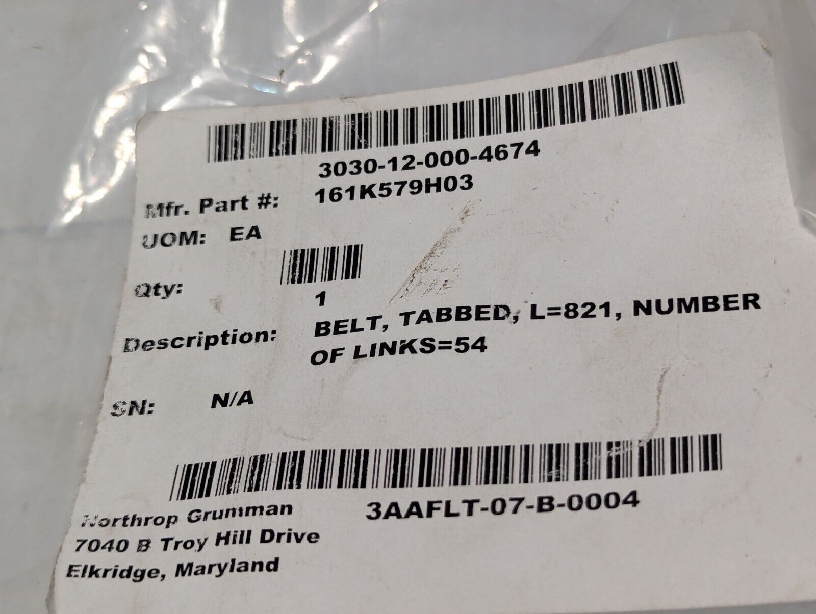 Intralox ser. 1100 acetal/nylon belt, 1.8 inches wide, 2.70 ft long, 54 rows