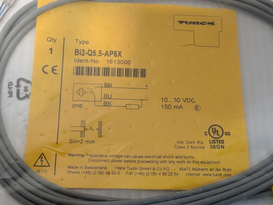 Turck BI2-Q5.5-AP6X Inductive Proximity Sensor NO PNP 2mm Range - Free Shipping