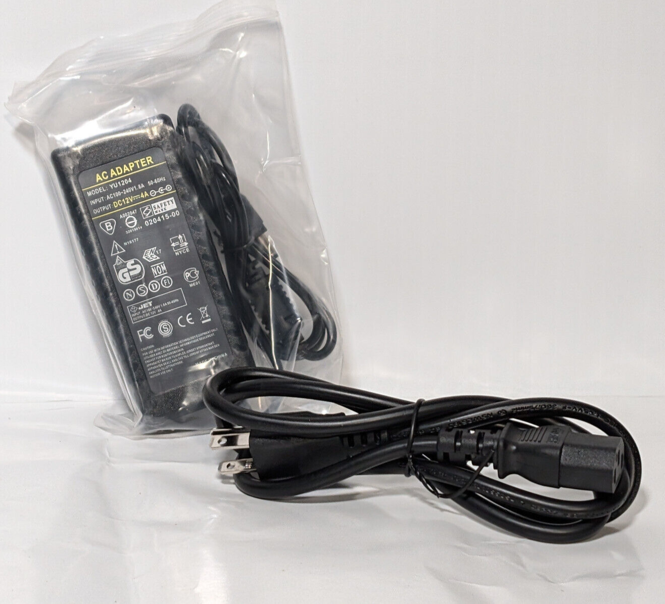 YU1204 AC/DC Power Supply Adapter 12 VDC, 4 A, for LED, security camera, monitor