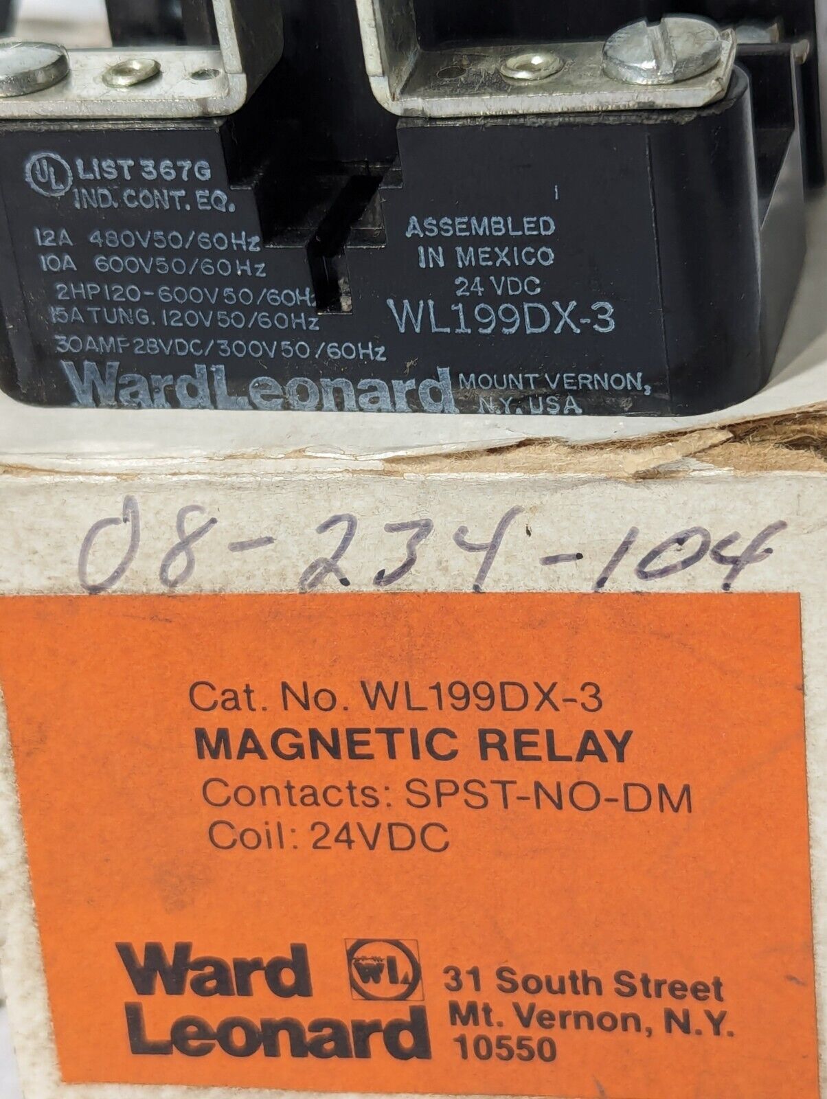 Ward Leonard WL199DX-3 24VDC Magnetic Relay - Free Shipping