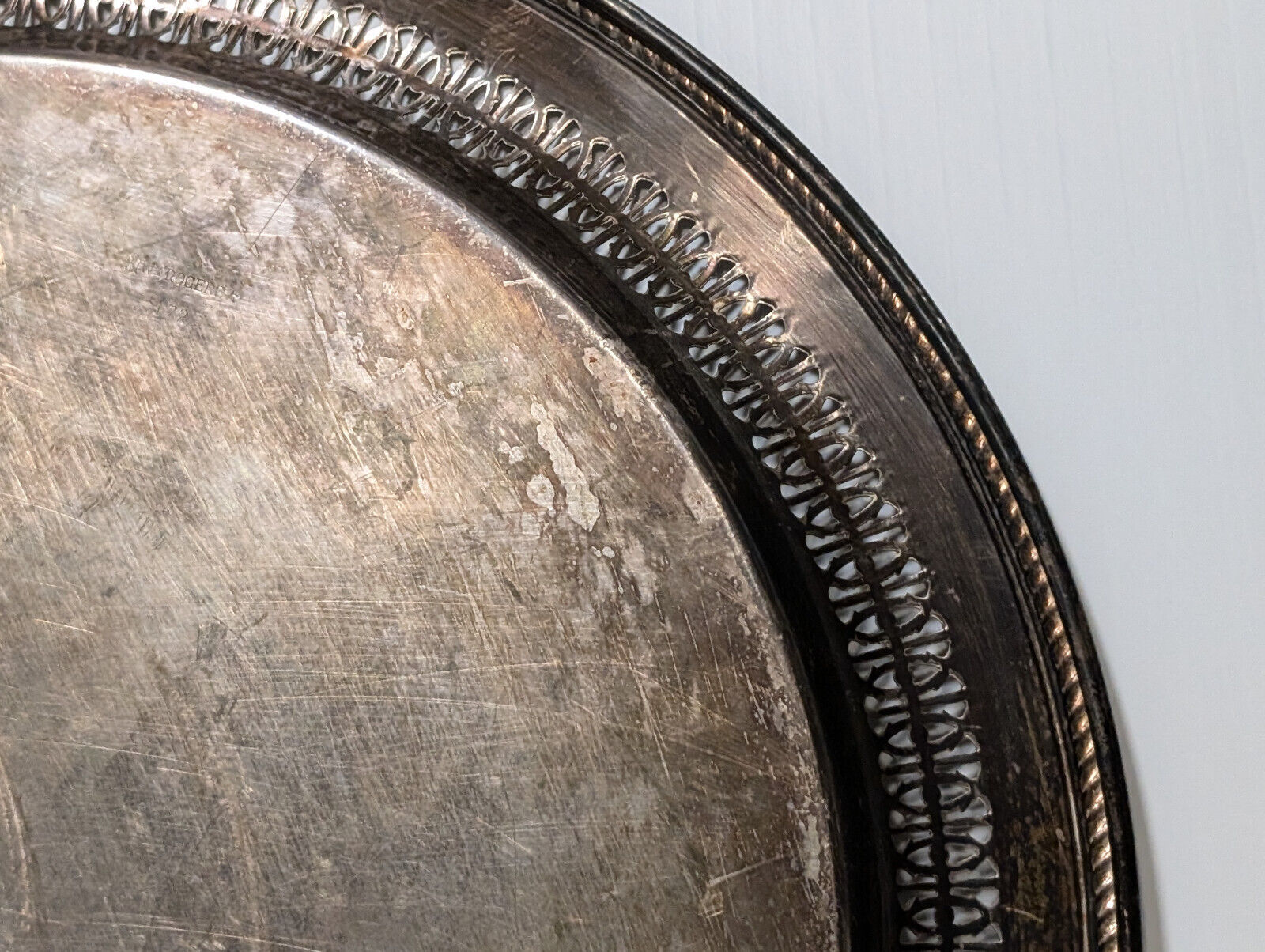 Vintage 15" Sterling Silver Plated Serving Platter, Tray, Victorian, Filagree