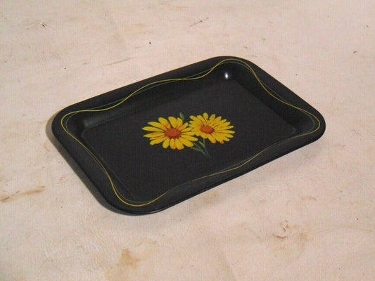 Vintage Small Yellow and Black Sunflower Tin Tray, Vintage Home Decor, Prop