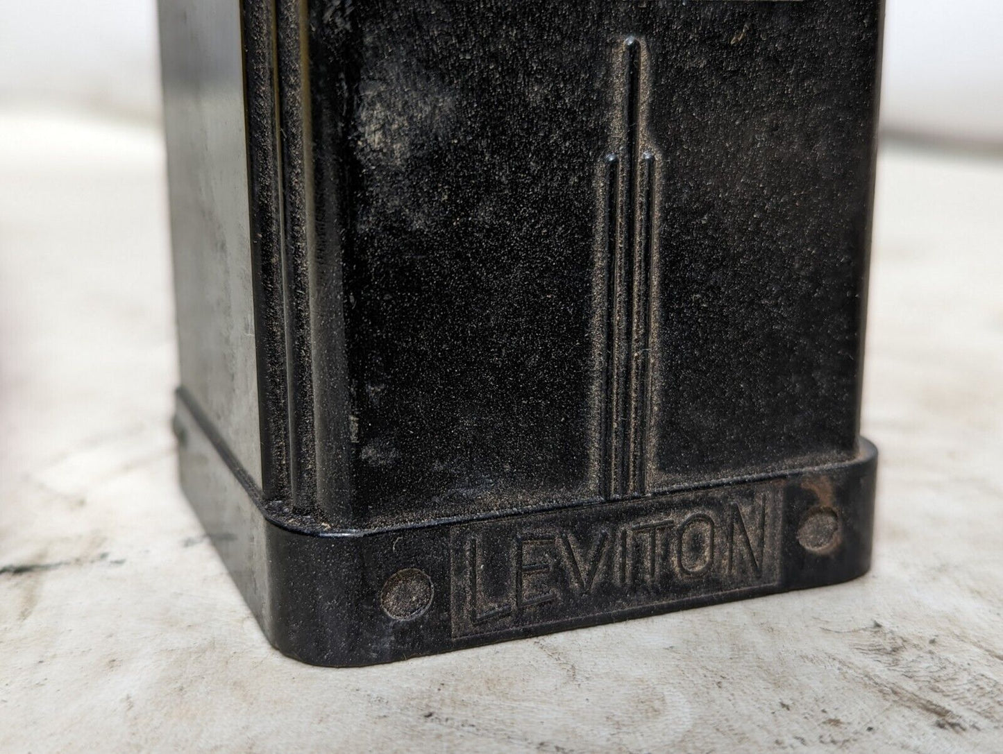 Lot of 2 vintage black Leviton 50A, 250V surface mount receptacles as pictured