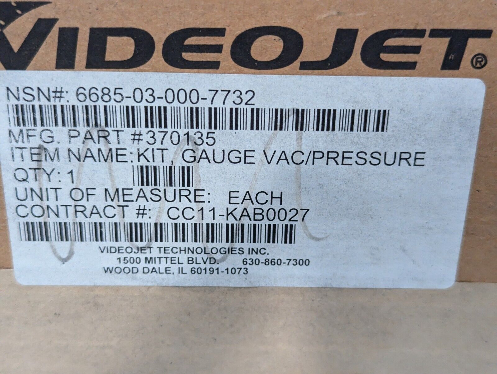 VideoJet 370135 Vacuum Pressure Gage Kit as pictured - Free Shipping