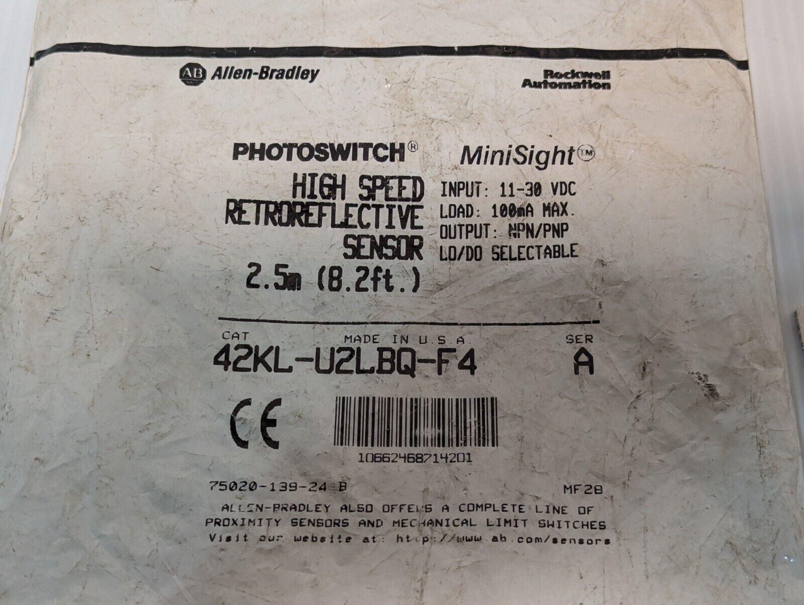 NOS Allen-Bradley 42KL-U2LBQ-F4 Series A Minisight Photoelectric Switch Sensor