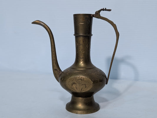Vintage Moorish Brass Etched Indian Aftaba Ewer Water Pitcher 6.5" Tall
