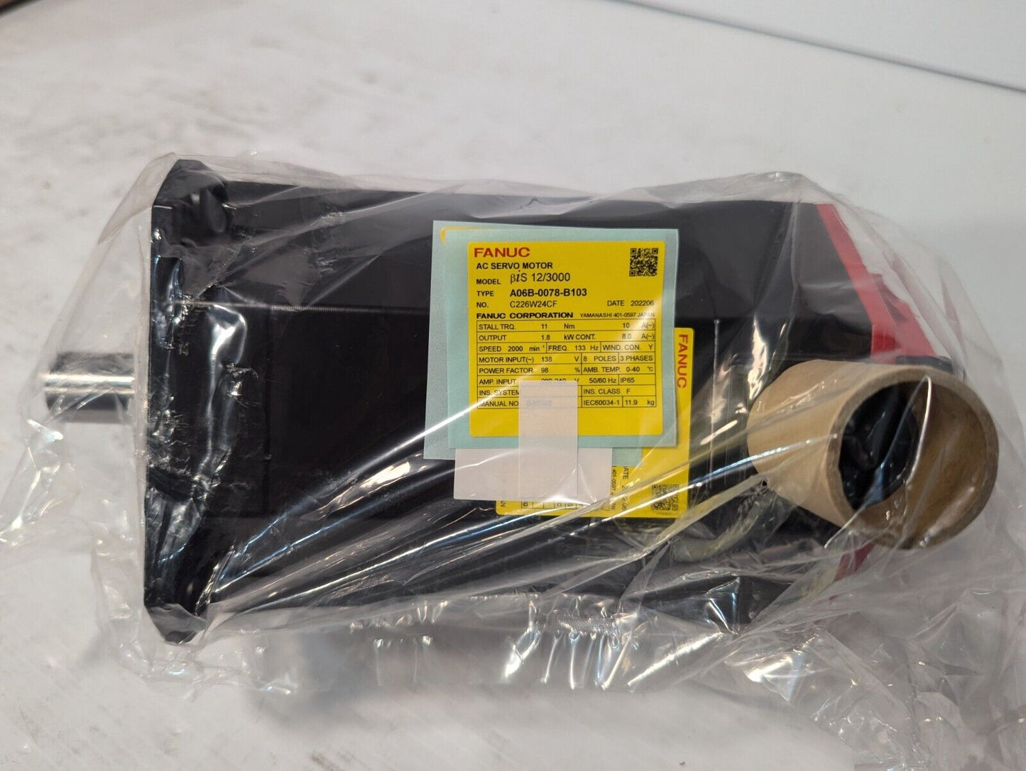Fanuc A06B-0078-B103 AC Servo Motor, Model BiS 12/3000, IP65, b128ia Key