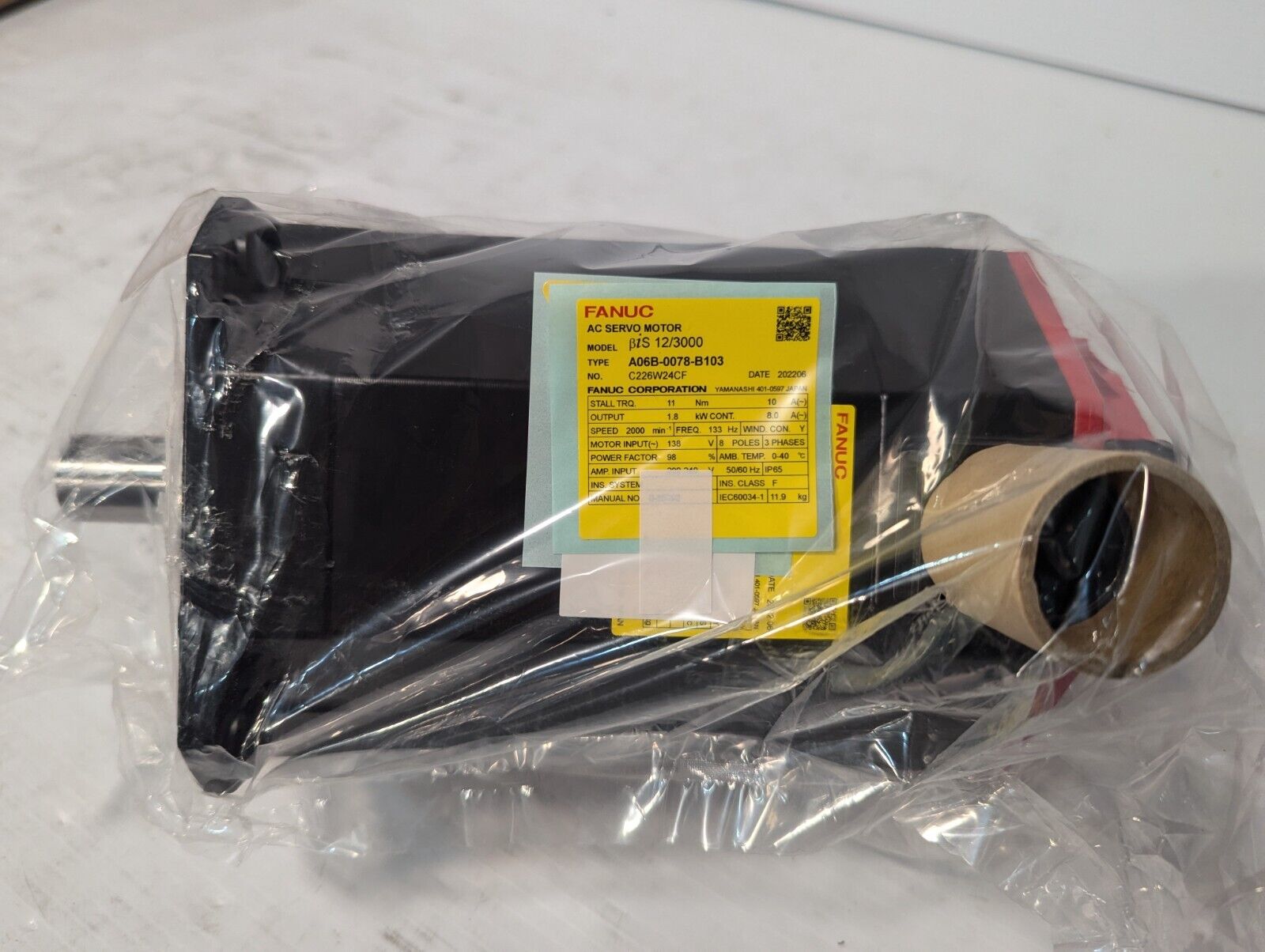 Fanuc A06B-0078-B103 AC Servo Motor, Model BiS 12/3000, IP65, b128ia Key