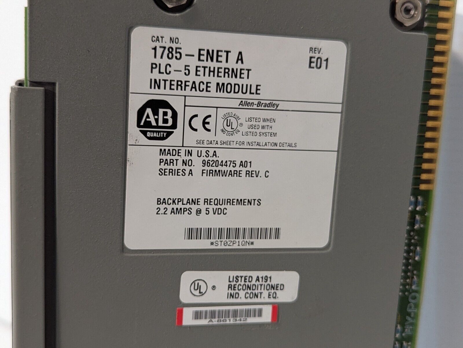 ALLEN BRADLEY 1785-ENET SER A PLC-5 ETHERNET INTERFACE MODULE - Free Ship+Return
