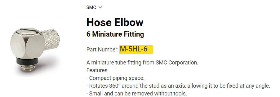 SMC M-5HL-6 (Pack Of 10) Miniature Hose Elbow Tube Fitting for Compact Spaces