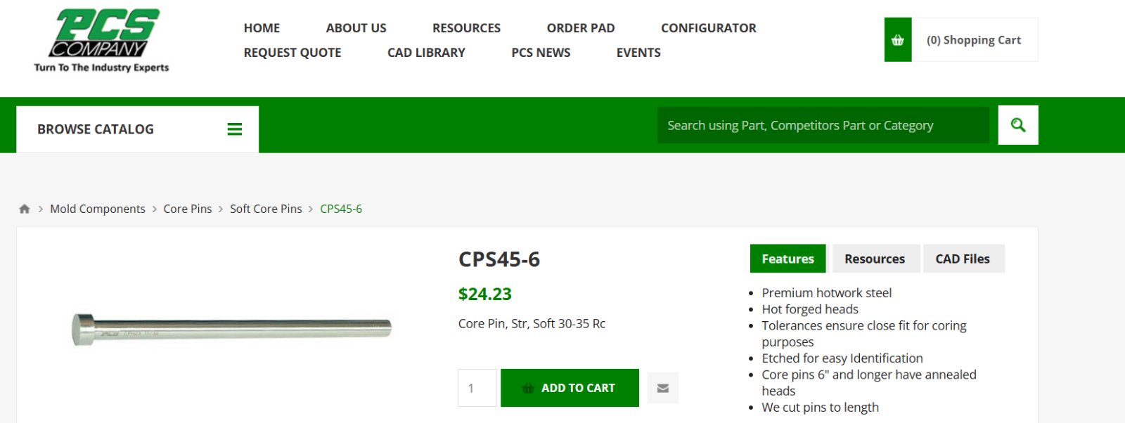 (1) PCS CPS45 Core Pin, Str, Soft 30-35 Rc