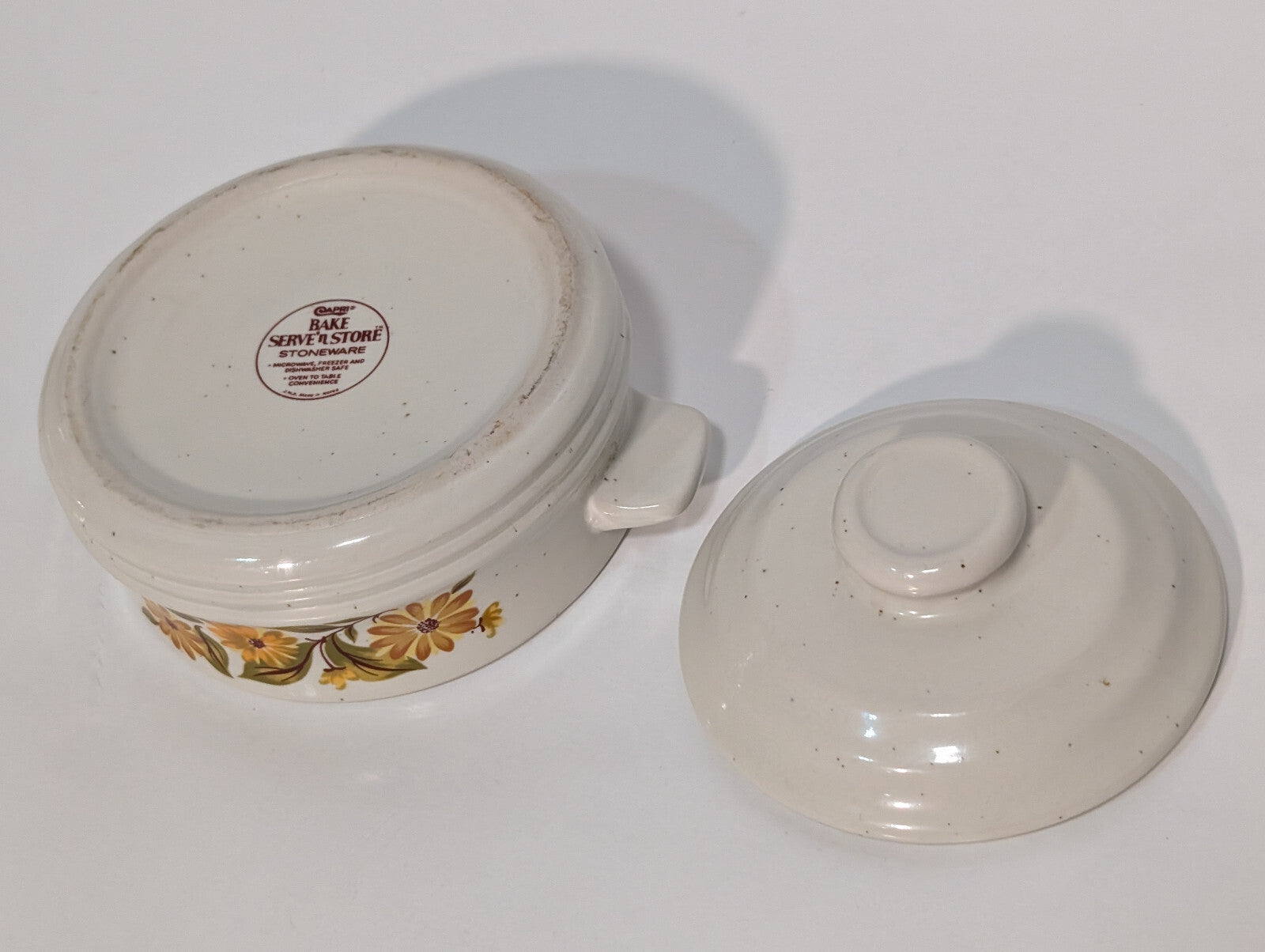 Vintage JMP Capri Bake Serve'nStore Stoneware Daisy Flowers, Pot Pie, Lid, Ladle