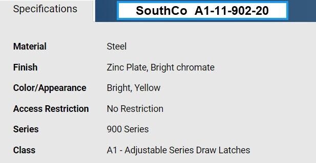 Southco A1-11-902-20 Adjustable Over-Center Draw Latch Heavy-Duty Size, Steel