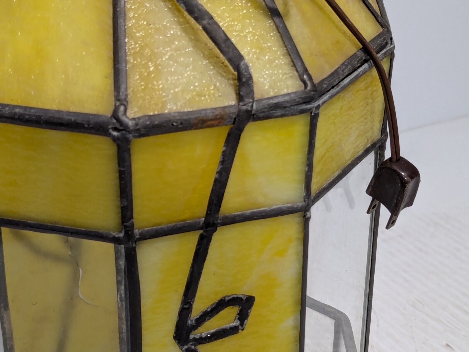 Vintage Yellow Slag Glass Hanging Terrarium Lamp, Stained Glass, - Free Shipping