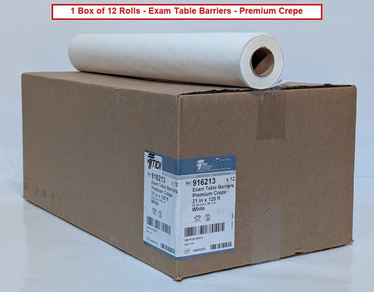 Tidi 916213 Exam Table Barrier,  12 Rolls, Premium White Crepe, 21'' W x 125' L