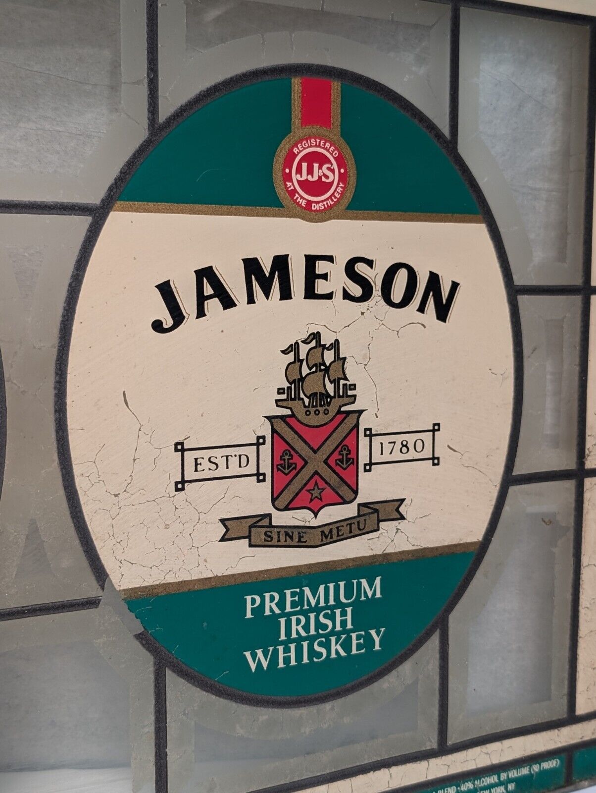 Vintage Jameson Irish Whiskey Faux Stained Glass Hanging Bar Sign