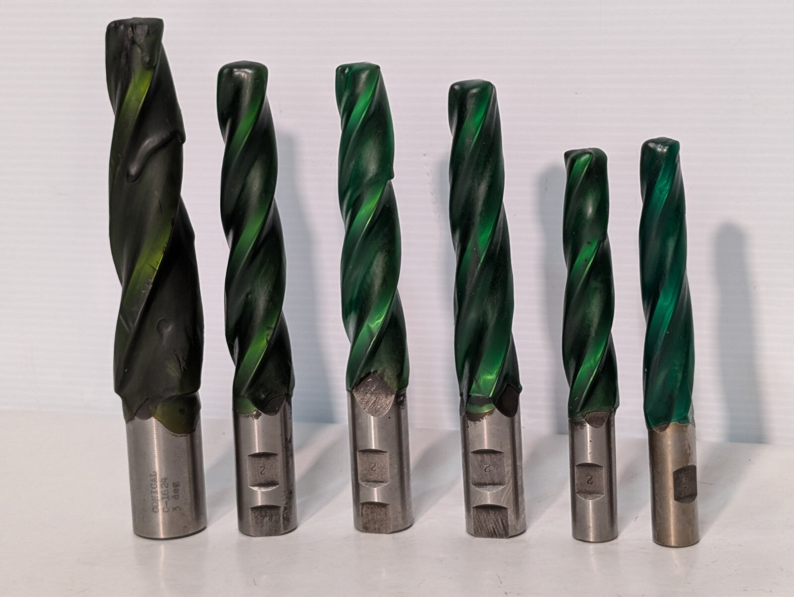 (3) Conical B-1221 2 Deg Tapered End Mill (Middle-sized 3 mills in main photo)