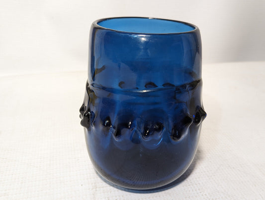 Vintage Blue Glass Tumbler Cup Holder Vase 5in Tall x 3.5in Wide