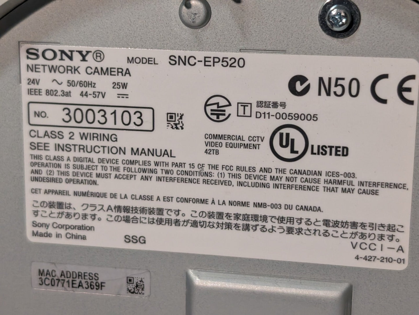 Sony SNC-EP520 IPELA Commercial PTZ Surveillance Camera, Day\Night, 360º Swivel