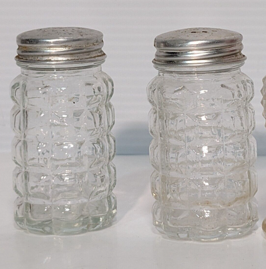 Vintage Anchor Hocking Clear Cut Glass Waffle Pattern Salt & Pepper Shakers