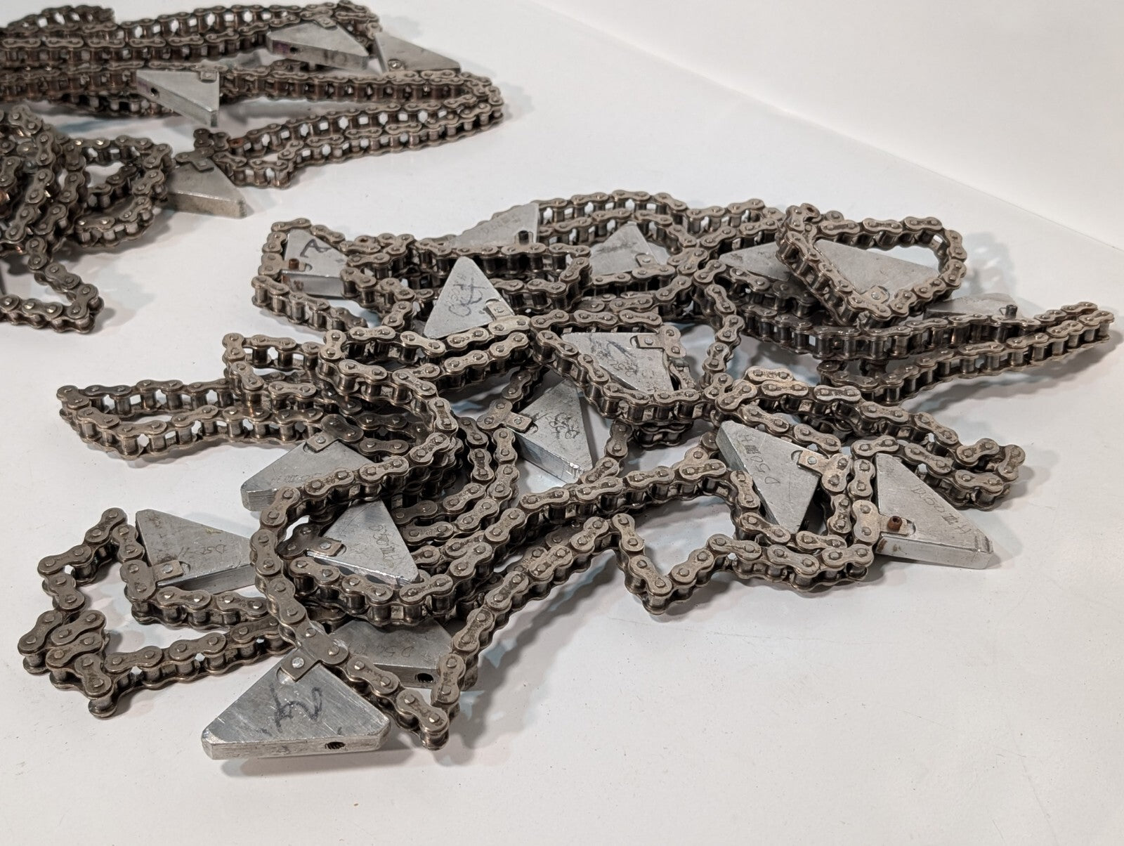 (2) 20' HKK #40 Roller Chain with Triangular Attachments for Conveyor 1/2" Pitch