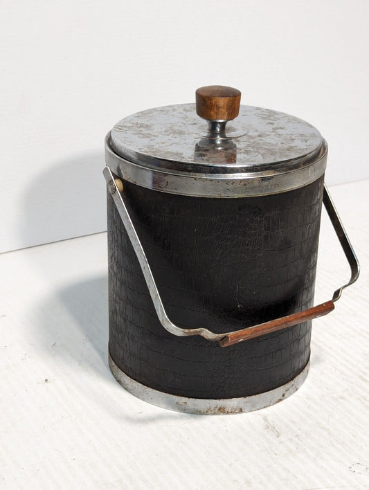 Vintage MCM KROMEX Chrome & Faux Alligator Leather Ice Bucket - Free Shipping