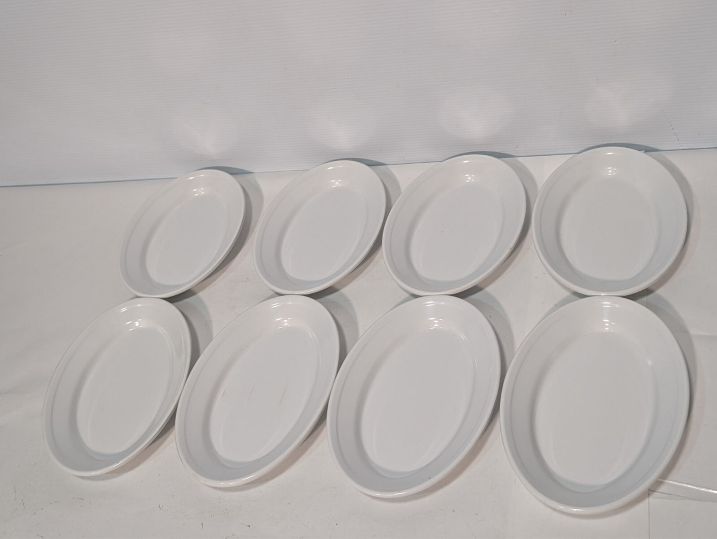 (8) Carlisle 4356325 Dallas Ware 9 1/4" x 6 1/4" White Oval Melamine Platter